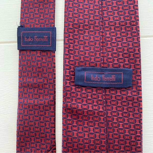 Italo Ferretti Men’s Burgundy And Dark Blue Silk Handmade Tie EUC - Picture 5 of 7
